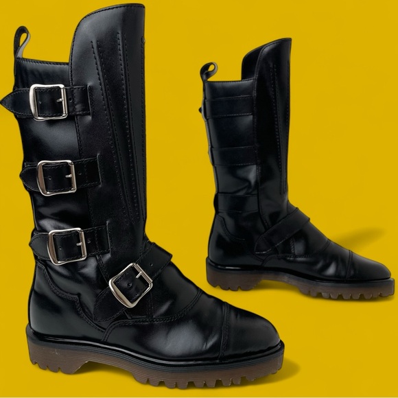Vintage Dr. Martens Doc Mad Max Black Buckle Motorcycle Moto Boots UK 5 - Picture 1 of 15